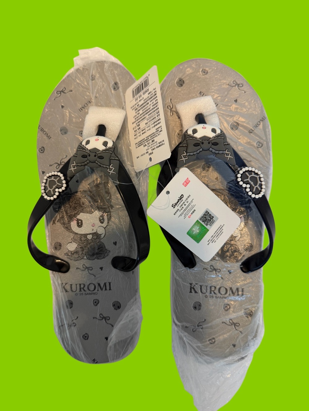 Sanrio Kuromi Black & Gray Jelly Sandals with Heart Charm